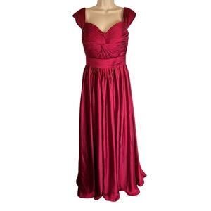 Celeb Burgundy Satin Formal Gown Dress Wine 4 pleated Ruched Regency